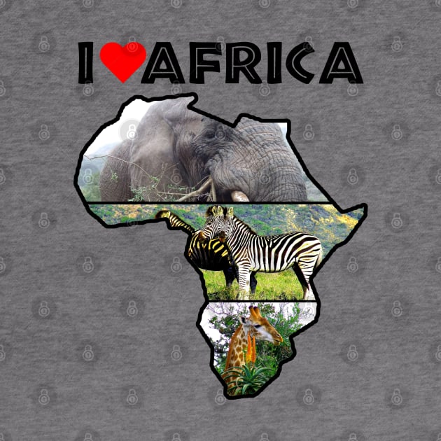 I Love Africa Wildlife Collage Map by PathblazerStudios